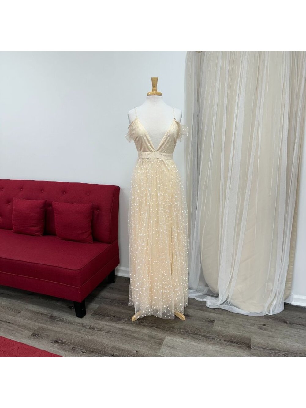 Cream Medium Polka Dot Tulle Sundress Baby Bridal Shower Dress Beach Cover Up